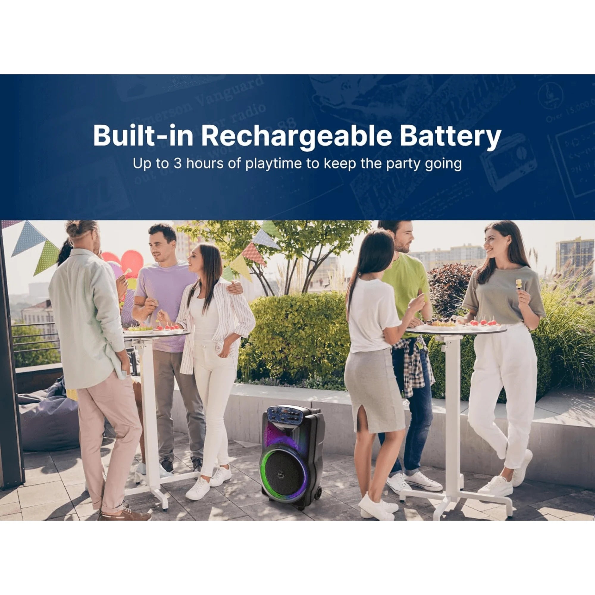 Emerson Portable Bluetooth 12" Party Speaker with Flame Lighting