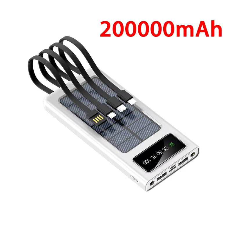 200000Mah Solar Power Bank Ultra Capacity USB Super Fast Charging USB for Iphone Samsung Xiaomi Huawei Outdoor Power