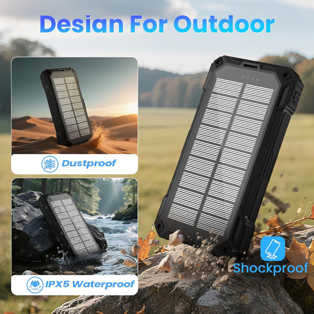 Unleash Adventure with the Solar Power Bank 49800mAh - The Ultimate Wireless Portable Charger Featuring 15W Fast Charging and 4 Built-In Cables for All Your Outdoor Needs!