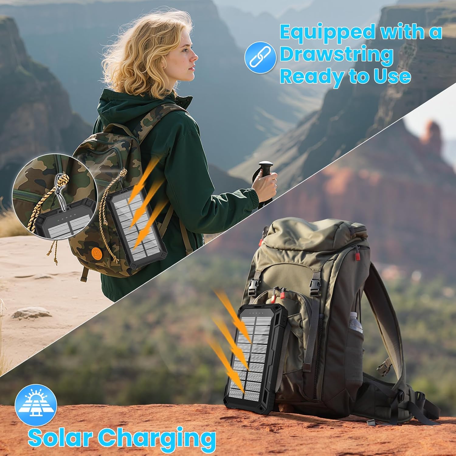 Unleash Adventure with the Solar Power Bank 49800mAh - The Ultimate Wireless Portable Charger Featuring 15W Fast Charging and 4 Built-In Cables for All Your Outdoor Needs!