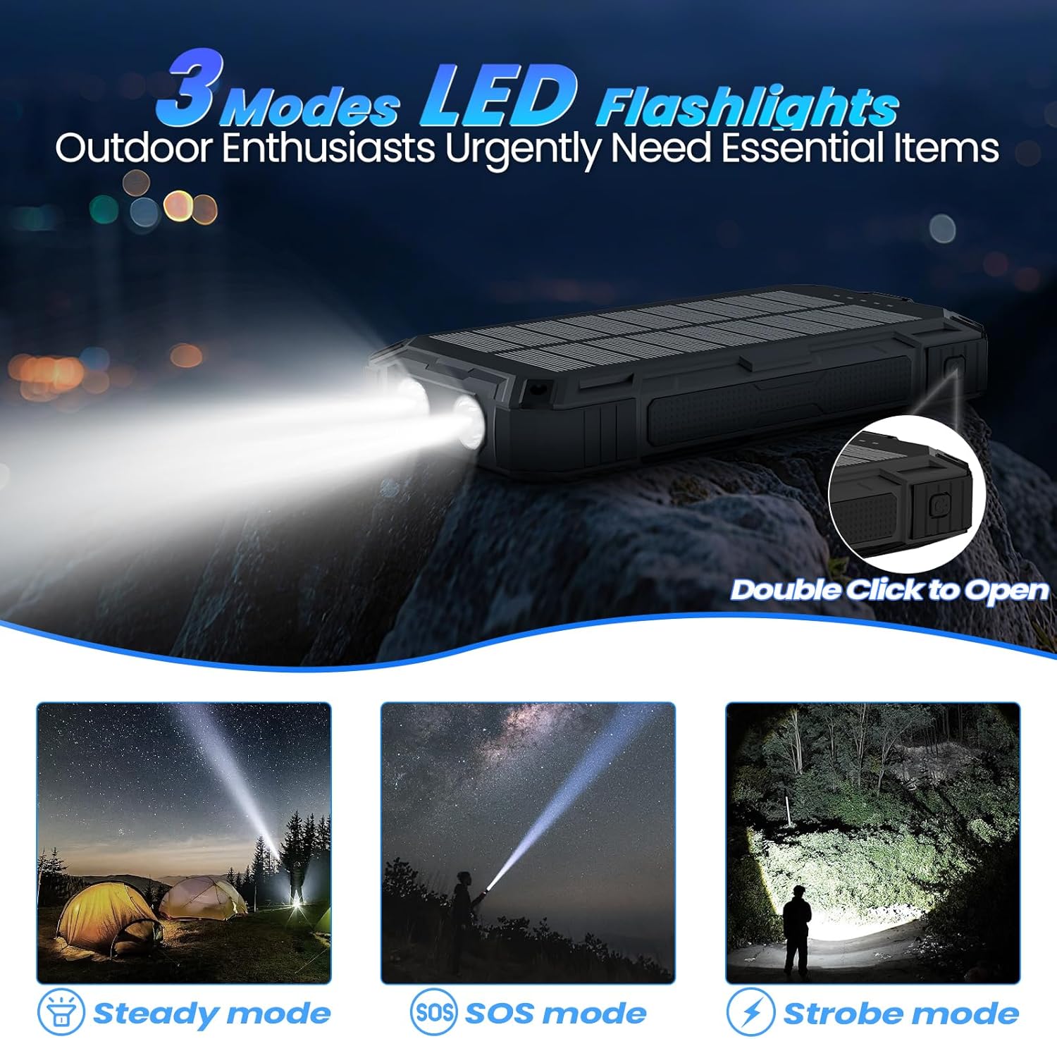 Unleash Adventure with the Solar Power Bank 49800mAh - The Ultimate Wireless Portable Charger Featuring 15W Fast Charging and 4 Built-In Cables for All Your Outdoor Needs!