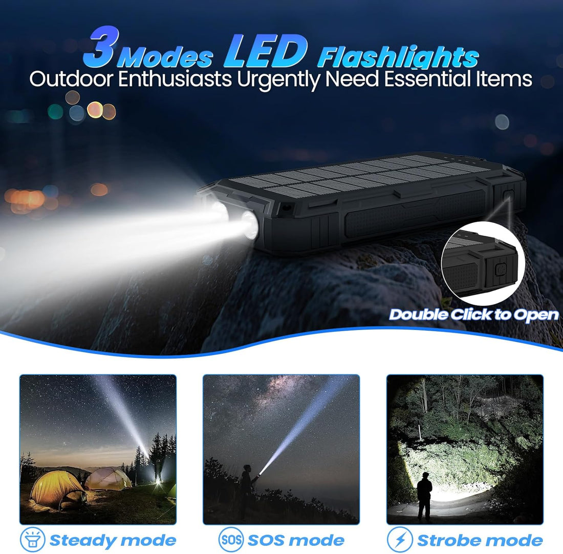 Unleash Adventure with the Solar Power Bank 49800mAh - The Ultimate Wireless Portable Charger Featuring 15W Fast Charging and 4 Built-In Cables for All Your Outdoor Needs!