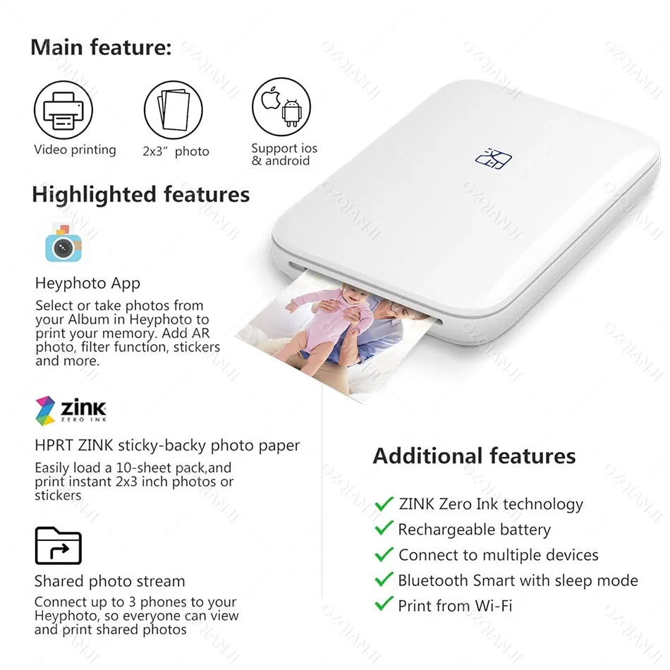 HPRT MT53 Wireless Mini Pocket Photo Printer - Print 2x3 Inch Color Photos Anytime, Anywhere!